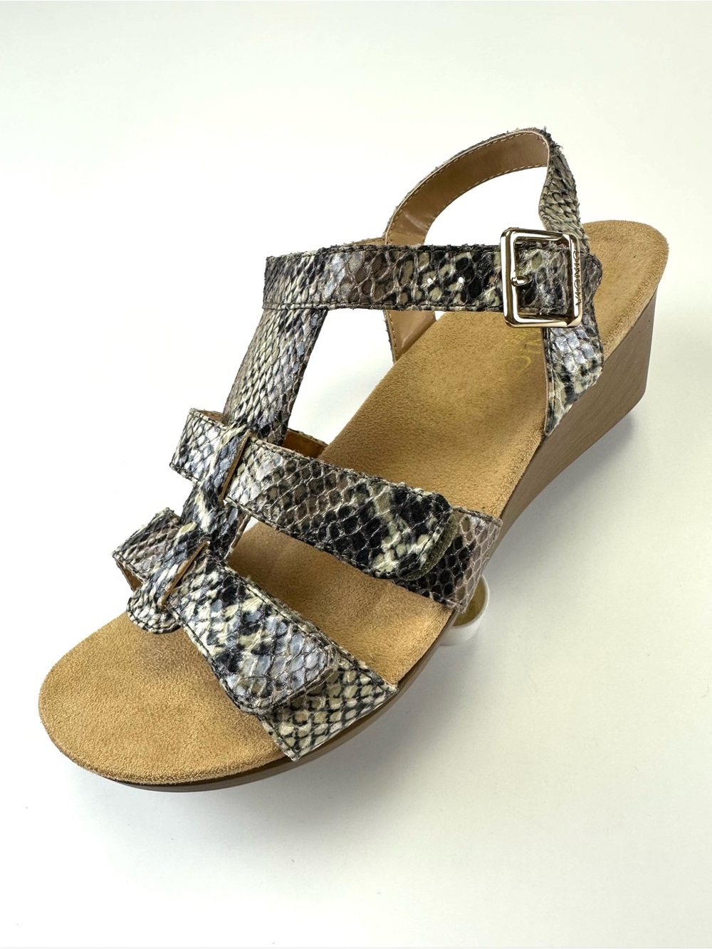 Vionic Python Print Wedge Sandals Orthotic Comfort Adjustable Size 7 Neutral